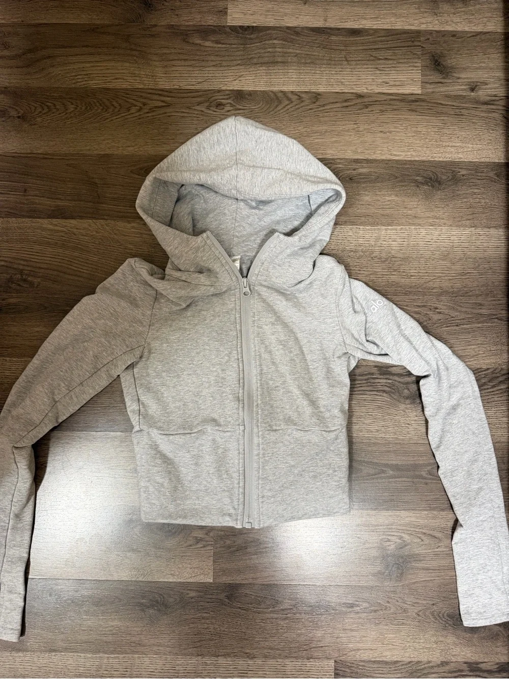 ALO Yoga Kids Light Gray Hooded Zip Jacket